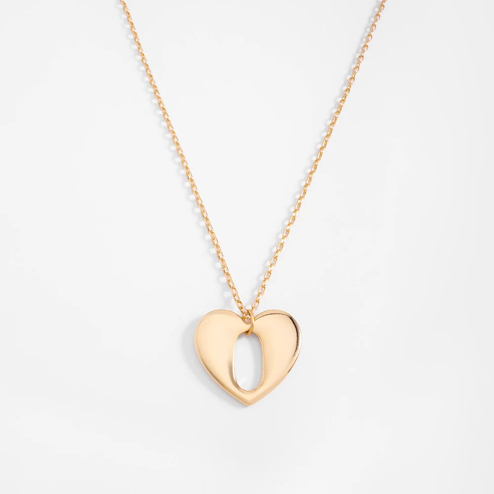 Collar en baño de oro con dije de corazón hueco 42 cm + 10 cm