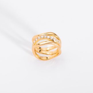 Anillo versátil con diseño de ondas y brillantes