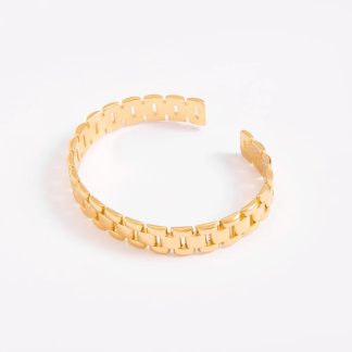 Pulsera en baño de oro diseño eslabones ancho diámetro 6.5 cm